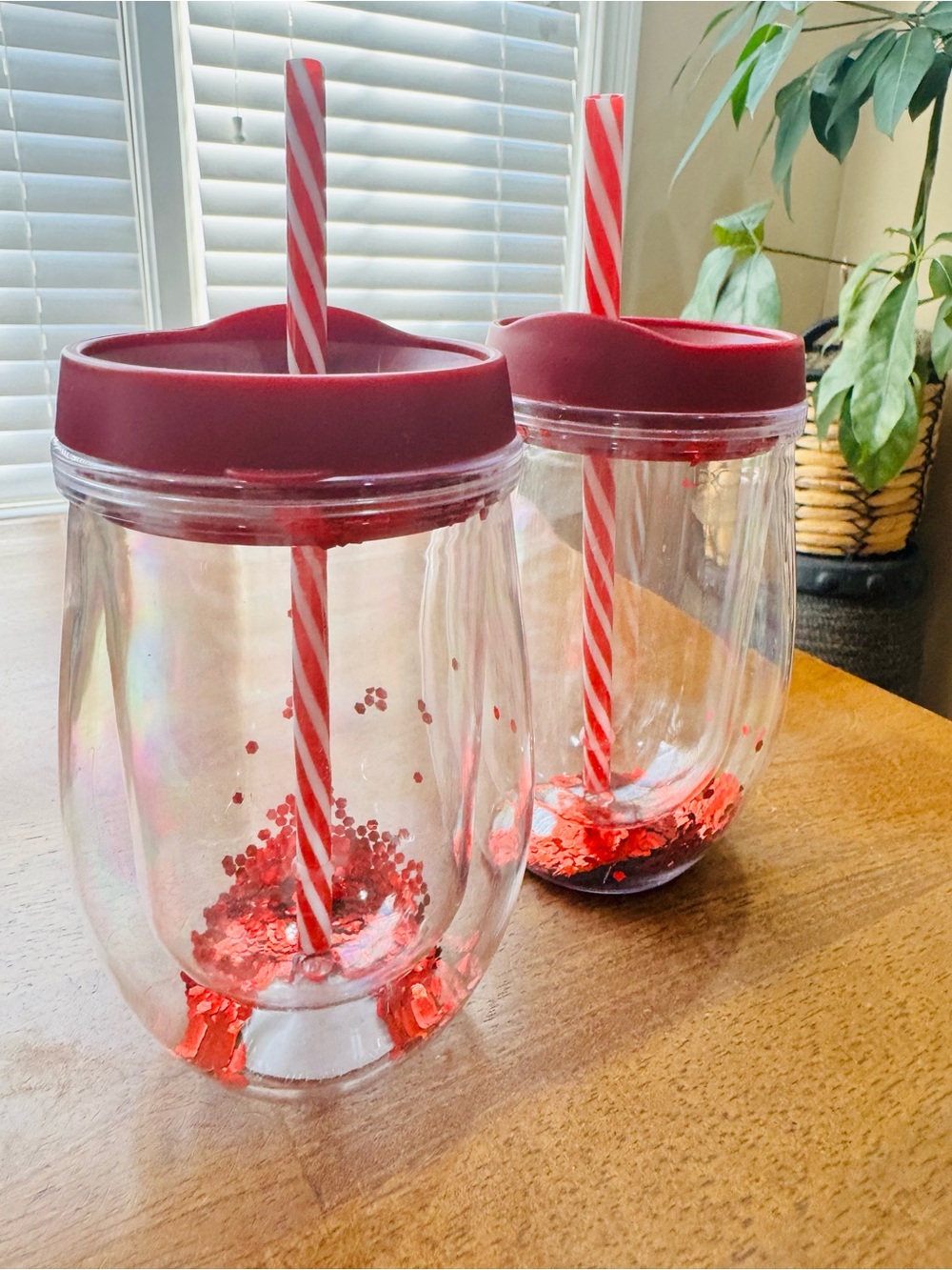 Set Of Two 11.6 oz Confetti Plastic Wine Tumblers NWT w/Straws and Lids